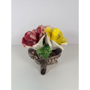 Capodimonte VTG Porcelain Bouquet Figurine Accent Piece Ornate Pedestal Base